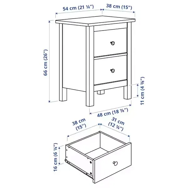 ikea-hemnes-komoda-2-szuflady-biala-bejca-54x66cm-stan-nowy