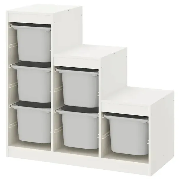 IKEA TROFAST regał BIAŁY + 6 pojemników SZARY