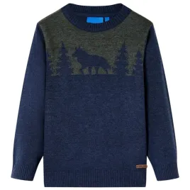 sweter-dzieciecy-wilk-w-lesie-116-granatowy-dlugie-rekawy