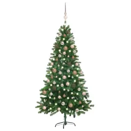 choinka-sztuczna-led-150-cm-z-bombkami-zielona-rozowe-zloto