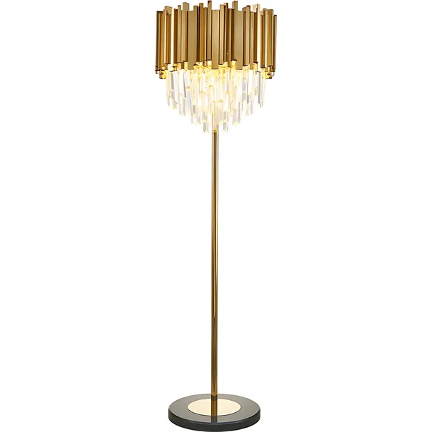 LAMPA KRYSZTAŁOWA PODŁOGOWA STOJĄCA NOWOCZESNA ZŁOTA POŁYSK GLAMOUR 3xE14