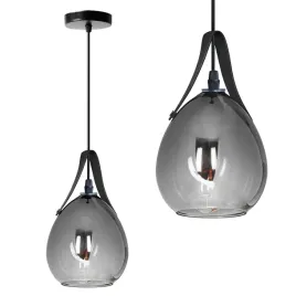 sufitowa-lampa-wiszaca-loft-ciemne-lustrzane-szklo-skorzane-pasy-e27