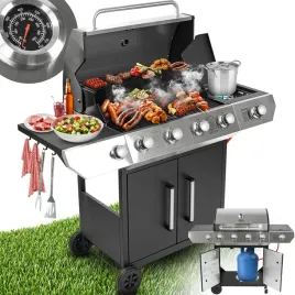 Zdjęcie produktu GRILL GAZOWY OGRODOWY NIERDZEWNY 4+1 17,4kW TIMER ŻELIWNY RUSZT Z POKROWCEM