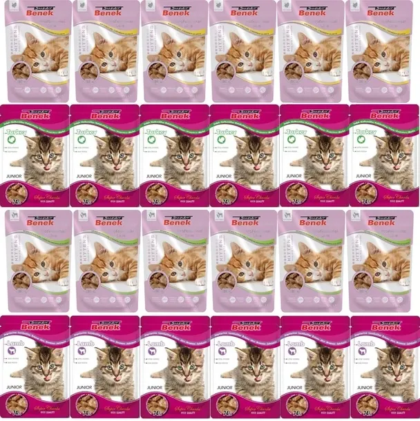 Benek Saszetki dla Kota Junior Kitten MIX SMAKÓW w Galarecie i Sosie 24x100