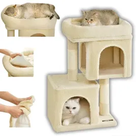 drapak-dla-kota-niski-legowisko-domek-zabawka-wieza-slupek-3-poziomy-67cm