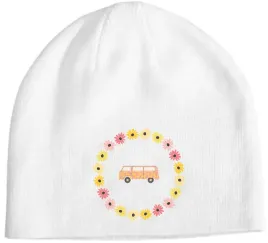 czapka-beanie-zimowa-fajny-nadruk-retro-van-bus-hippie-kwiaty