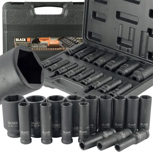 ZESTAW NASADEK UDAROWYCH 1/2” 16 ELEMENTÓW 10-32MM WALIZKA BLACK 13302 CRV