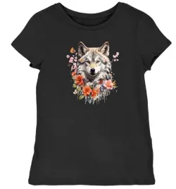 koszulka-damska-wilk-w-kwiatach-czarna-2xl