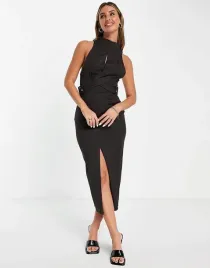 ciemnobrazowa-sukienka-midi-asos-xs