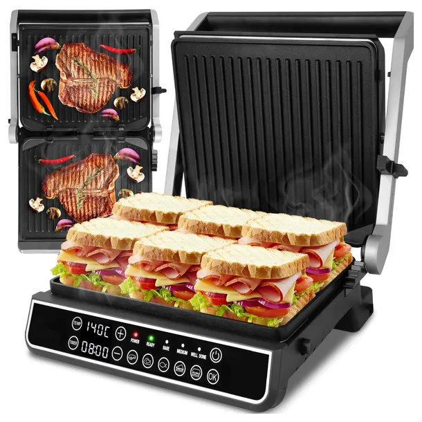 OPIEKACZ GRILL ELEKTRYCZNY TOSTER DO KANAPEK ROZKŁADANY 2500W WYŚWIETLACZ