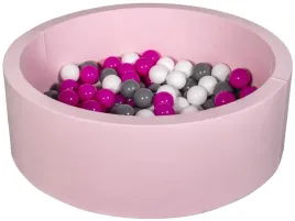 suchy-basen-dla-dziecka-z-pileczkami-150szt-rozowy-bialy-roz-szary