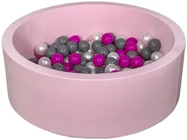 suchy-basen-dla-dziecka-z-pileczkami-150szt-rozowy-perlowy-roz-szary