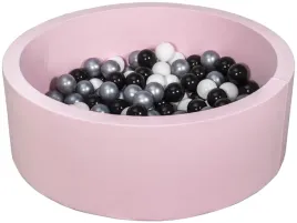 suchy-basen-dla-dziecka-z-pileczkami-150szt-rozowy-czarny-bialy-srebrny