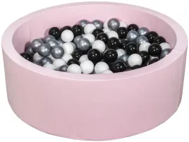 suchy-basen-dla-dziecka-z-pileczkami-200szt-rozowy-czarny-bialy-srebrny