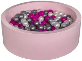 suchy-basen-dla-dziecka-z-pileczkami-200szt-rozowy-perlowy-roz-srebrny