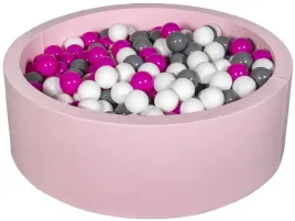 suchy-basen-dla-dziecka-z-pileczkami-450szt-rozowy-bialy-roz-szary