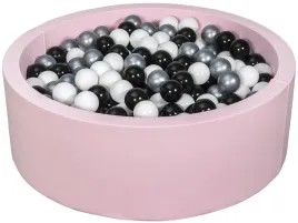suchy-basen-dla-dziecka-z-pileczkami-450szt-rozowy-czarny-bialy-srebrny