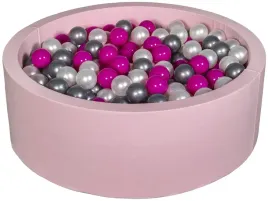 suchy-basen-dla-dziecka-z-pileczkami-450szt-rozowy-perlowy-roz-srebrny