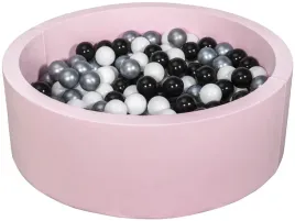 suchy-basen-dla-dziecka-z-pileczkami-300szt-rozowy-czarny-bialy-srebrny