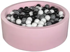 suchy-basen-dla-dziecka-z-pileczkami-450szt-rozowy-czarny-bialy-szary