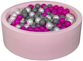 suchy-basen-dla-dziecka-z-pileczkami-450szt-rozowy-perlowy-roz-szary