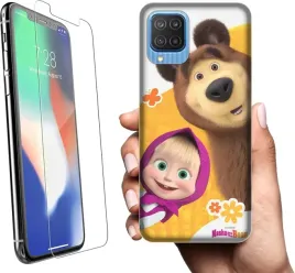 etui-na-samsung-galaxy-m12-telefon-wzory-masza-i-niedzwiedz-szklo