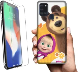 etui-na-samsung-galaxy-a21s-telefon-wzory-masza-i-niedzwiedz-szklo