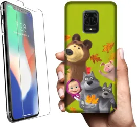 etui-na-xiaomi-redmi-note-9-pro-telefon-wzory-masza-i-niedzwiedz-szklo