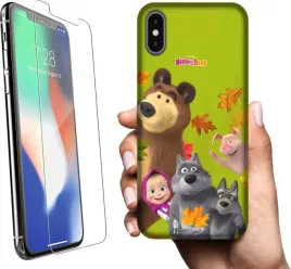 etui-na-apple-iphone-xs-telefon-wzory-masza-i-niedzwiedz-szklo