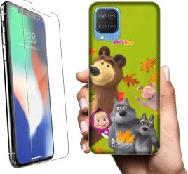 etui-na-samsung-galaxy-m12-telefon-wzory-masza-i-niedzwiedz-szklo