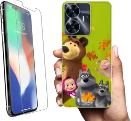 etui-na-realme-c55-telefon-wzory-masza-i-niedzwiedz-szklo