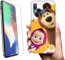 etui-na-samsung-galaxy-a30-telefon-wzory-masza-i-niedzwiedz-szklo