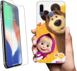 etui-na-samsung-galaxy-a40-telefon-wzory-masza-i-niedzwiedz-szklo