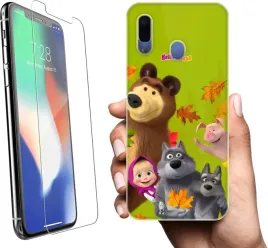 etui-na-samsung-galaxy-a40-telefon-wzory-masza-i-niedzwiedz-szklo