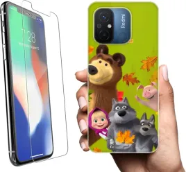etui-na-xiaomi-redmi-12c-telefon-wzory-masza-i-niedzwiedz-szklo