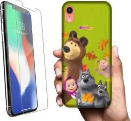 etui-na-apple-iphone-xr-telefon-wzory-masza-i-niedzwiedz-szklo