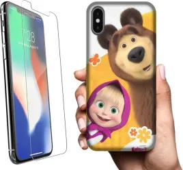 etui-na-apple-iphone-x-telefon-wzory-masza-i-niedzwiedz-szklo