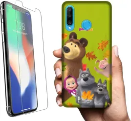 etui-na-huawei-p30-lite-telefon-wzory-masza-i-niedzwiedz-szklo