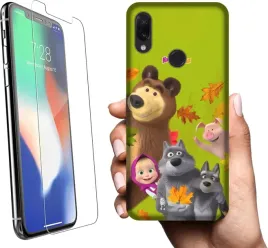 etui-na-xiaomi-redmi-note-7-telefon-wzory-masza-i-niedzwiedz-szklo