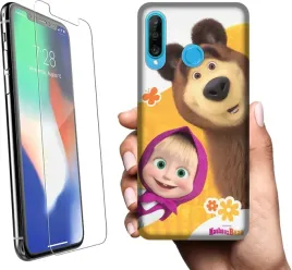 etui-na-huawei-p30-lite-telefon-wzory-masza-i-niedzwiedz-szklo