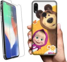 etui-na-xiaomi-redmi-note-7-telefon-wzory-masza-i-niedzwiedz-szklo