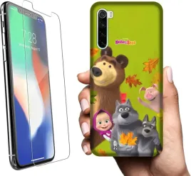 etui-na-xiaomi-redmi-note-8t-telefon-wzory-masza-i-niedzwiedz-szklo