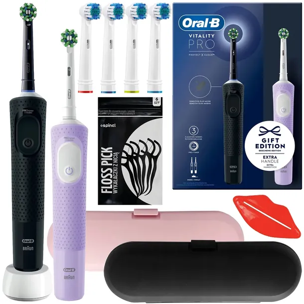 ORAL-B VITALITY PRO D103 DUO SZCZOTECZKI ELEKTRYCZNE LILAC BLACK + DODATKI
