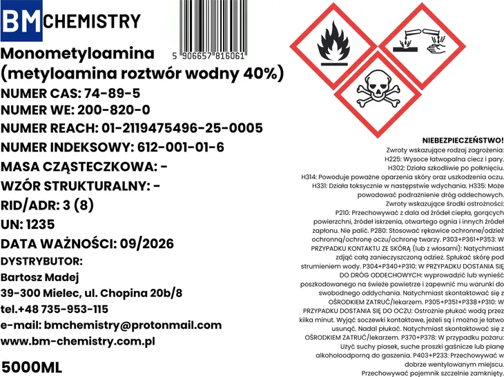 METYLOAMINA 40% (ROZTWÓR WODNY) - 5L