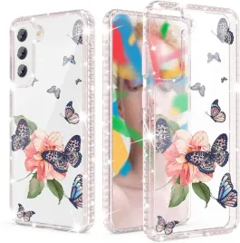 etui-silikonowe-do-samsung-galaxy-s22-rozowa-brokatowa-ramka-kwiat-motyle
