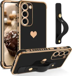 etui-do-samsung-galaxy-s23-silikonowe-czarne-plecki-zlote-serduszko-uchwyt