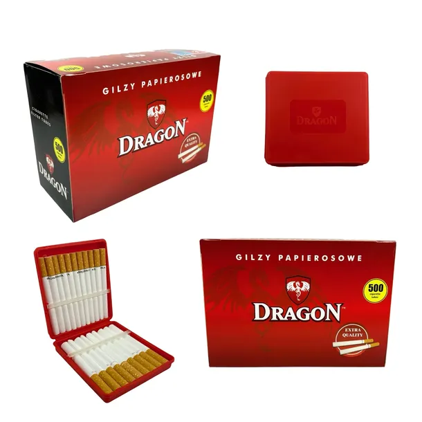 DRAGON 1000 szt GILZY PAPIEROSOWE KING SIZE TUTKI 8mm + PAPIEROŚNICA