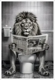 plakat-bez-ramy-do-lazienki-wc-toalety-lew-na-kiblu-gazeta-p2537-30x40