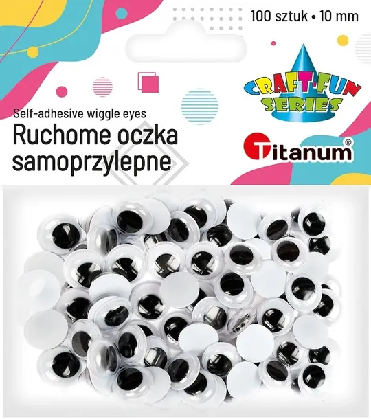 Ruchome oczy samoprzylepne Titanum, 100 szt. 10 mm, idealne do DIY