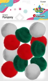 pompony-akrylowe-titanum-mix-12-szt-35-mm-biale-zielone-czerwone